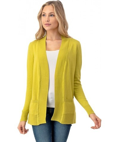 Women's Open Front Long Sleeve Cardigan Sweater with Pockets Lime $10.80 Sweaters