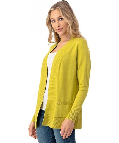 Women's Open Front Long Sleeve Cardigan Sweater with Pockets Lime $10.80 Sweaters