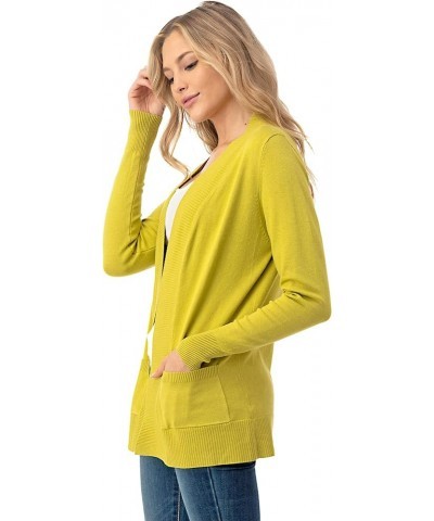 Women's Open Front Long Sleeve Cardigan Sweater with Pockets Lime $10.80 Sweaters