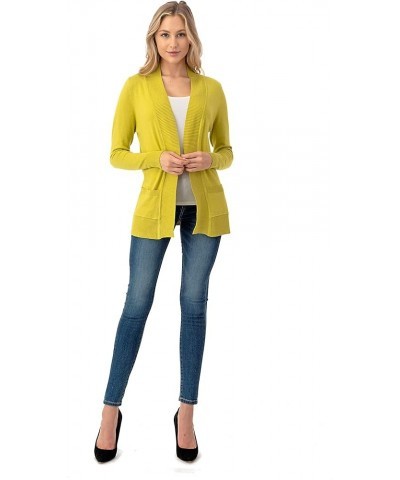 Women's Open Front Long Sleeve Cardigan Sweater with Pockets Lime $10.80 Sweaters