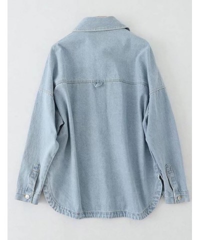 Women Denim Jacket Shacket Long Sleeve Oversize Boyfriend Jean Jacket Shirt Light Blue $24.17 Jackets