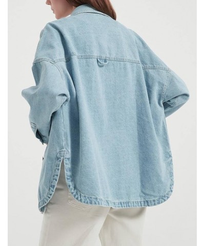 Women Denim Jacket Shacket Long Sleeve Oversize Boyfriend Jean Jacket Shirt Light Blue $24.17 Jackets