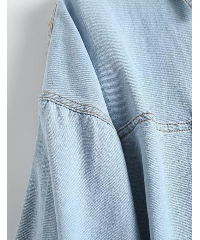 Women Denim Jacket Shacket Long Sleeve Oversize Boyfriend Jean Jacket Shirt Light Blue $24.17 Jackets