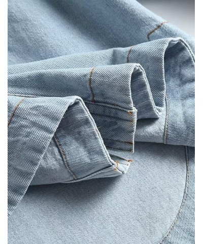 Women Denim Jacket Shacket Long Sleeve Oversize Boyfriend Jean Jacket Shirt Light Blue $24.17 Jackets