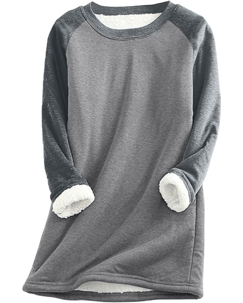 Fleece Sweatshirts for Women Sherpa Lined Casual Loose Colorblock Winter Shirts Solid Color Long Sleeve Tunic Tops 3-gray $8....