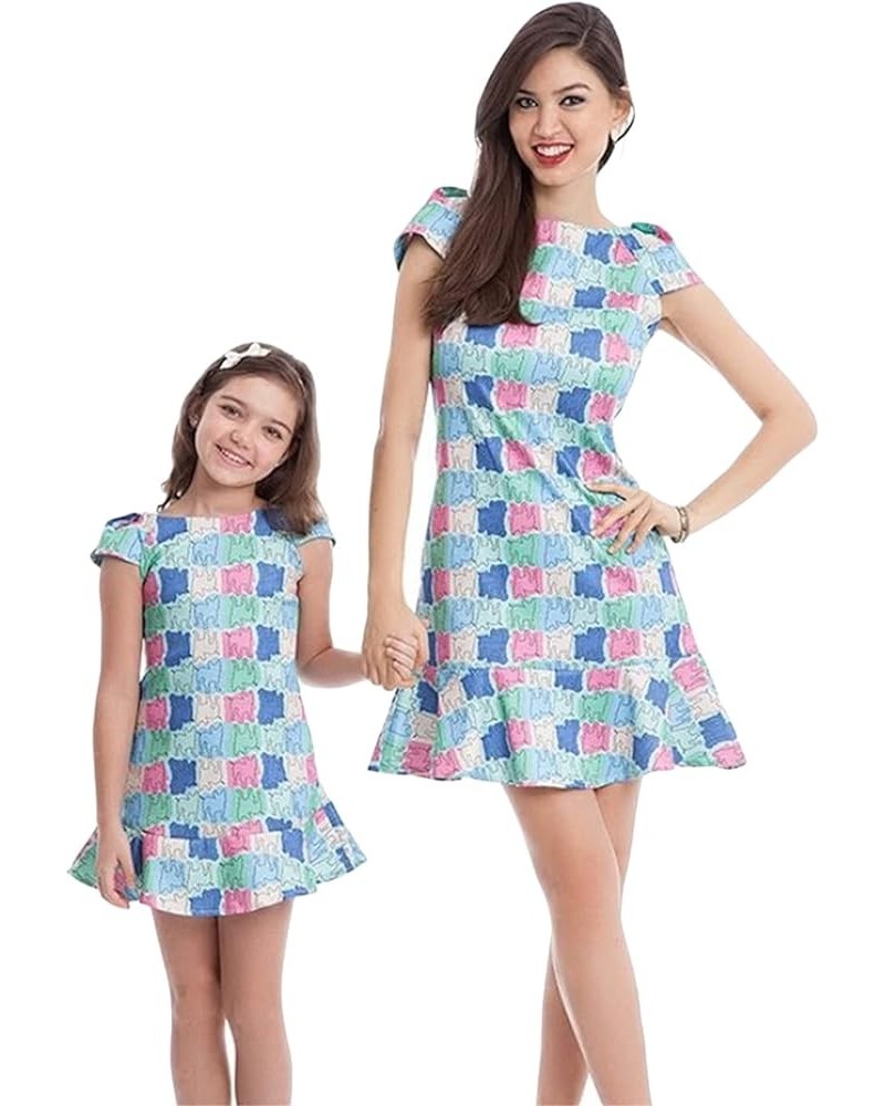 Mother and Daughter Matching Dress Summer Causal Sundress Cute Mini Outfits Blue Dog $12.95 Dresses