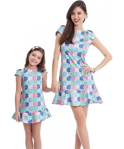 Mother and Daughter Matching Dress Summer Causal Sundress Cute Mini Outfits Blue Dog $12.95 Dresses