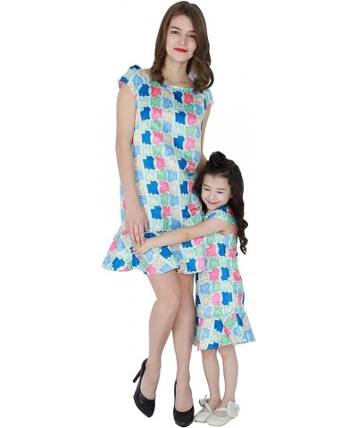 Mother and Daughter Matching Dress Summer Causal Sundress Cute Mini Outfits Blue Dog $12.95 Dresses