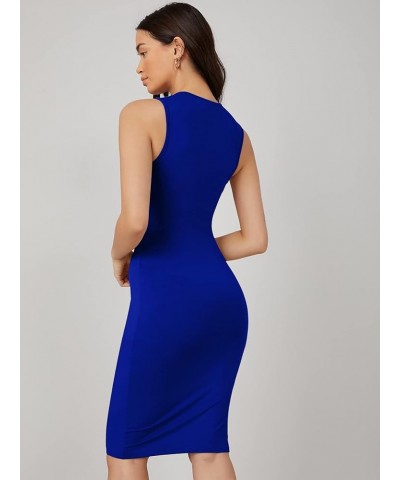 Women's Sleeveless Round Neck Basic Bodycon Pencil Knee Length Dress Royal Blue $14.26 Dresses