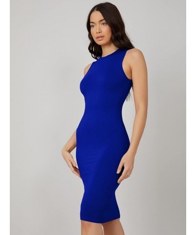 Women's Sleeveless Round Neck Basic Bodycon Pencil Knee Length Dress Royal Blue $14.26 Dresses