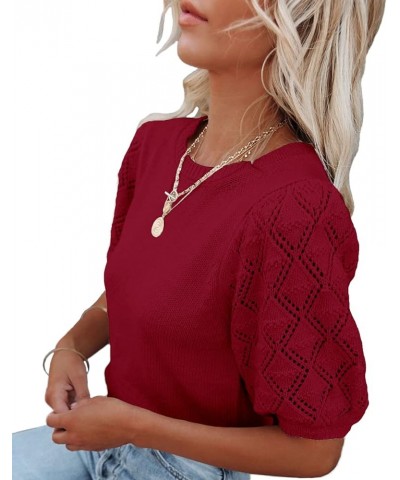 Womens Short Sleeve Sweaters Crewneck Knit Pullover Tops 2024 Spring Casual Lightweight Crochet Blouse Shirt Maroon $18.00 Sw...