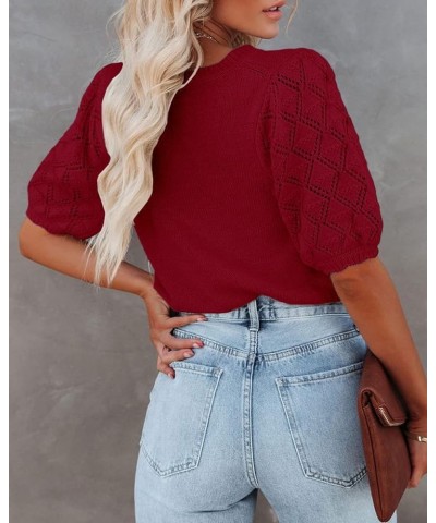 Womens Short Sleeve Sweaters Crewneck Knit Pullover Tops 2024 Spring Casual Lightweight Crochet Blouse Shirt Maroon $18.00 Sw...