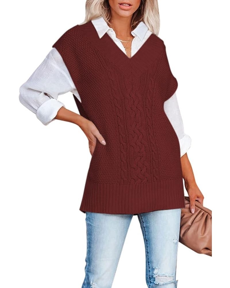 Women's Oversized V Neck Knit Sweater Vest Tunic Sleeveless Pullover Top 2-red $20.79 Sweaters