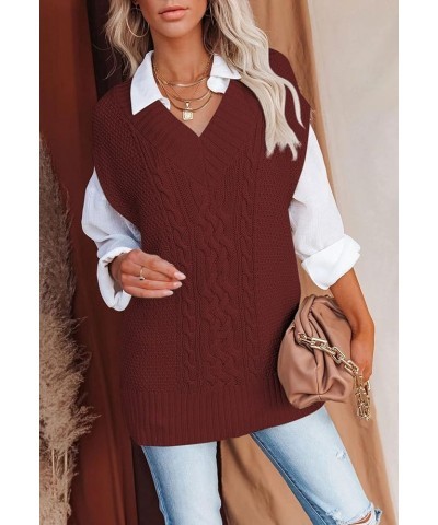 Women's Oversized V Neck Knit Sweater Vest Tunic Sleeveless Pullover Top 2-red $20.79 Sweaters