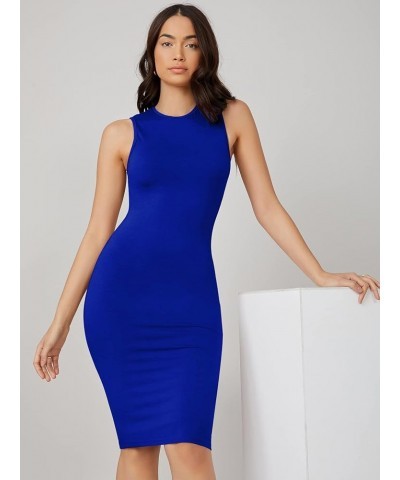 Women's Sleeveless Round Neck Basic Bodycon Pencil Knee Length Dress Royal Blue $14.26 Dresses