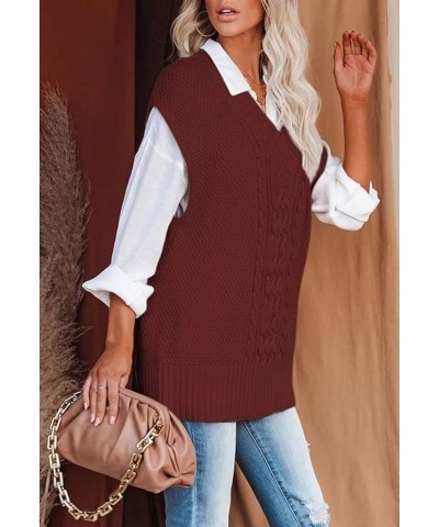 Women's Oversized V Neck Knit Sweater Vest Tunic Sleeveless Pullover Top 2-red $20.79 Sweaters