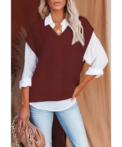 Women's Oversized V Neck Knit Sweater Vest Tunic Sleeveless Pullover Top 2-red $20.79 Sweaters