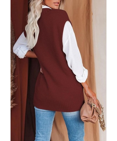 Women's Oversized V Neck Knit Sweater Vest Tunic Sleeveless Pullover Top 2-red $20.79 Sweaters