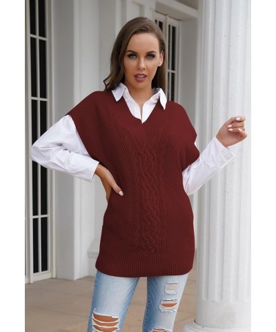 Women's Oversized V Neck Knit Sweater Vest Tunic Sleeveless Pullover Top 2-red $20.79 Sweaters