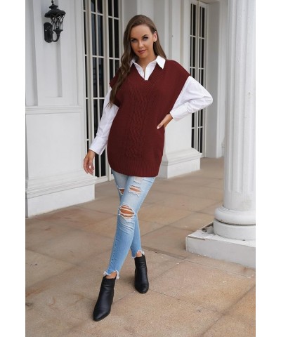 Women's Oversized V Neck Knit Sweater Vest Tunic Sleeveless Pullover Top 2-red $20.79 Sweaters