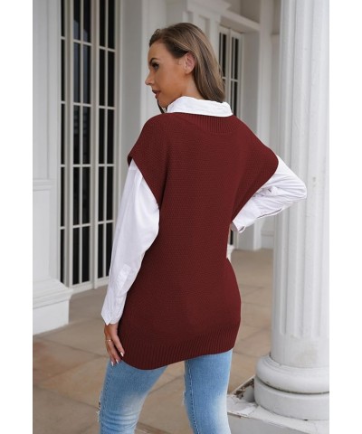 Women's Oversized V Neck Knit Sweater Vest Tunic Sleeveless Pullover Top 2-red $20.79 Sweaters