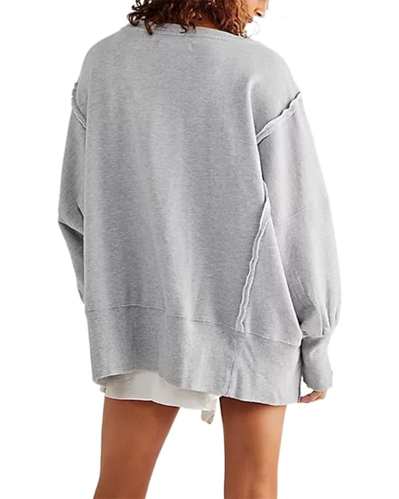 Trendy Women Long Lantern Sleeve High Low Split Hem Workout Shirt Crew Neck Pullover Top Oversized Notched Sweatshirt Solid G...