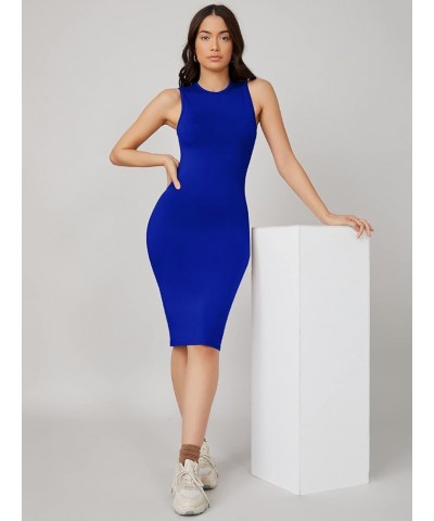 Women's Sleeveless Round Neck Basic Bodycon Pencil Knee Length Dress Royal Blue $14.26 Dresses