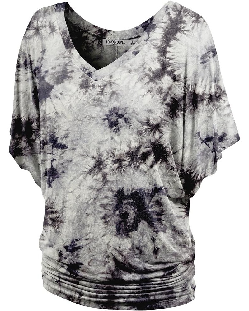 Women's Short Sleeve Crew Neck/V Neck Tie-Dye Dolman Tunic Top Wt1116_white_black $14.13 Tops