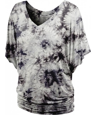 Women's Short Sleeve Crew Neck/V Neck Tie-Dye Dolman Tunic Top Wt1116_white_black $14.13 Tops