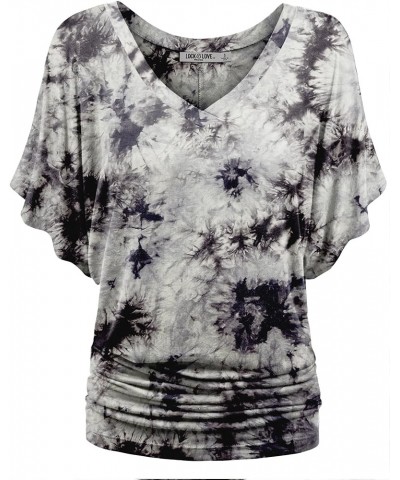 Women's Short Sleeve Crew Neck/V Neck Tie-Dye Dolman Tunic Top Wt1116_white_black $14.13 Tops