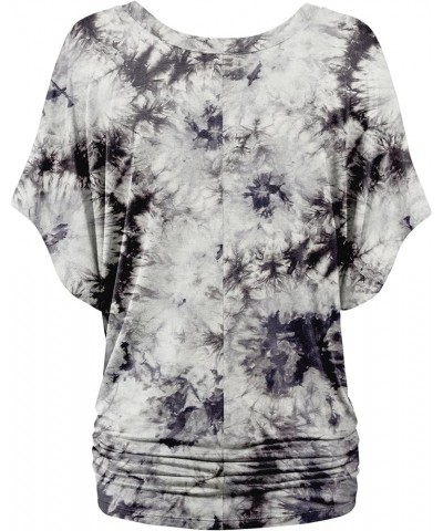 Women's Short Sleeve Crew Neck/V Neck Tie-Dye Dolman Tunic Top Wt1116_white_black $14.13 Tops