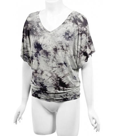 Women's Short Sleeve Crew Neck/V Neck Tie-Dye Dolman Tunic Top Wt1116_white_black $14.13 Tops