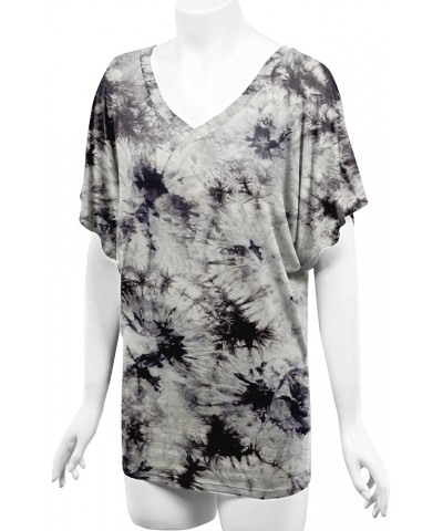 Women's Short Sleeve Crew Neck/V Neck Tie-Dye Dolman Tunic Top Wt1116_white_black $14.13 Tops