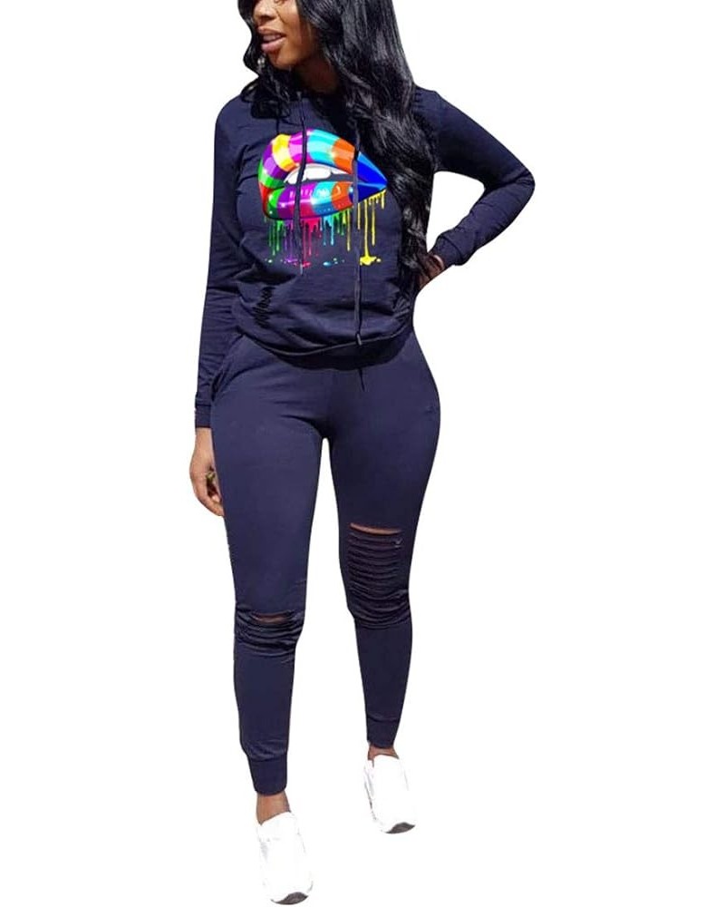 Women's Two Piece Outfits Casual Long Sleeve Pant Sets… 6412 Dark Blue $15.12 Activewear