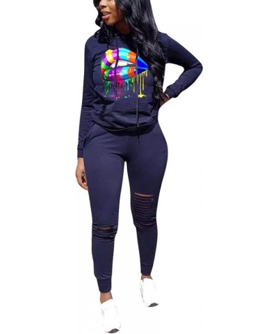 Women's Two Piece Outfits Casual Long Sleeve Pant Sets… 6412 Dark Blue $15.12 Activewear