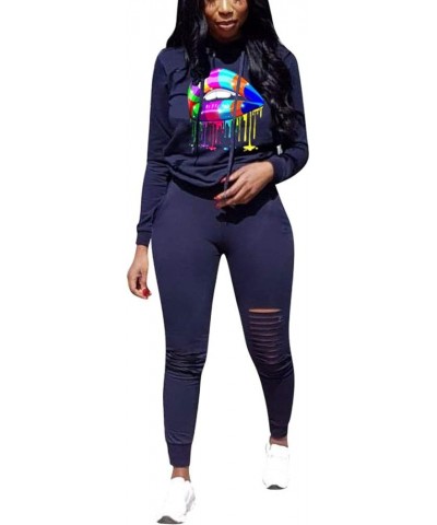 Women's Two Piece Outfits Casual Long Sleeve Pant Sets… 6412 Dark Blue $15.12 Activewear