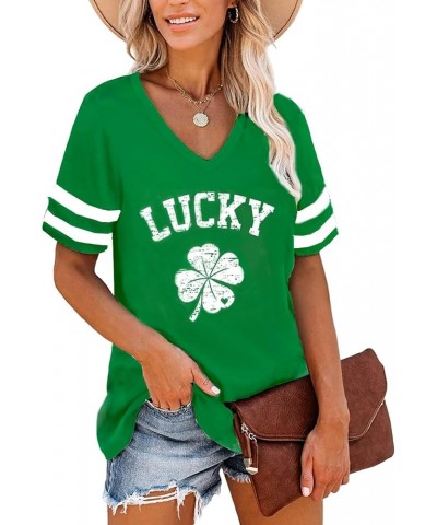 St Patricks Day Shirt Women's Short Sleeve Irish Shamrock Graphic Lucky Shirts Green Lucky Heart $14.84 T-Shirts