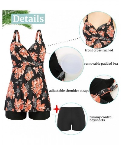 Women's Plus Size Tankini Swimsuits Twist Front Two Piece Bathing Suits with Shorts Orange Flower $20.24 Swimsuits