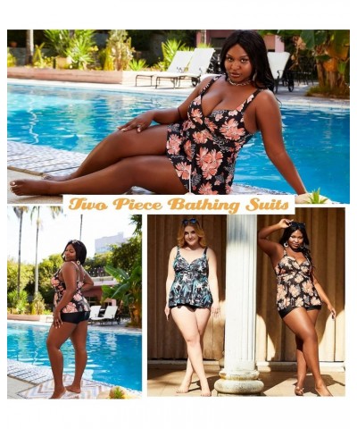 Women's Plus Size Tankini Swimsuits Twist Front Two Piece Bathing Suits with Shorts Orange Flower $20.24 Swimsuits