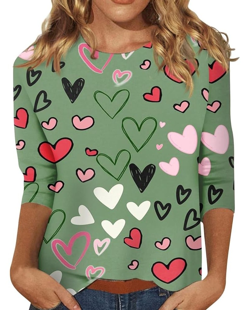 Women Valentines Day Shirts Crewneck 3/4 Length Sleeve Tee Tops Plus Size Funny Cute Heart Print Gifts Outfits 5-green $4.47 ...