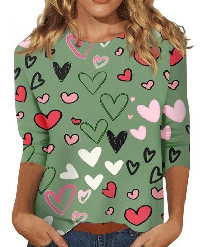 Women Valentines Day Shirts Crewneck 3/4 Length Sleeve Tee Tops Plus Size Funny Cute Heart Print Gifts Outfits 5-green $4.47 ...