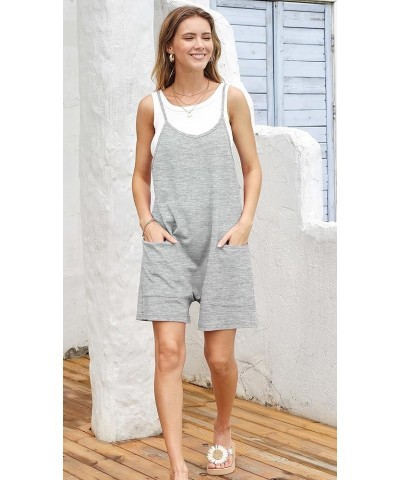 Women's Cotton Breathable Loose Fit Stretchy Adjustable Sleeveless Spaghetti Strap One Piece Rompers For Women Summer Grey $1...