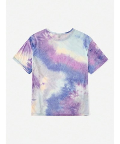 Women's Plus Tie Dye Letter Drop Shoulder Half Sleeve Casual Tee Oversized T Shirt Purple Multi $11.25 T-Shirts