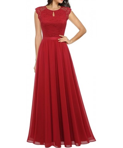 Women's V Neck Sleeveless Lace Bridesmaid Dress Wedding Party Gown Round Neck- Dark Red $32.99 Dresses