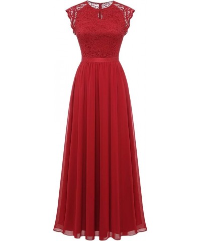 Women's V Neck Sleeveless Lace Bridesmaid Dress Wedding Party Gown Round Neck- Dark Red $32.99 Dresses