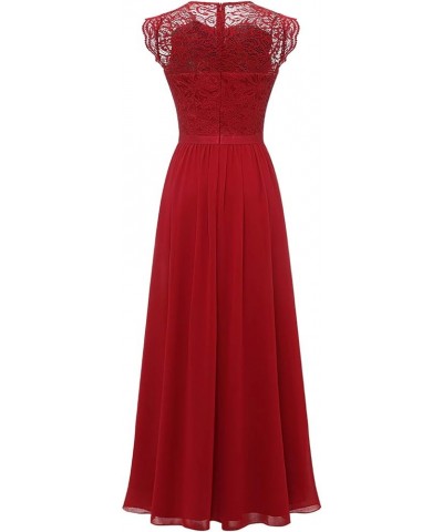 Women's V Neck Sleeveless Lace Bridesmaid Dress Wedding Party Gown Round Neck- Dark Red $32.99 Dresses