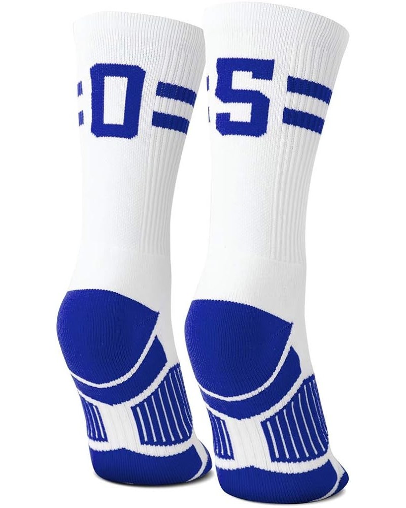 Classic Stripe Team Number Socks | Woven Mid-Calf | White & Royal 05 Or 50 $10.61 Activewear