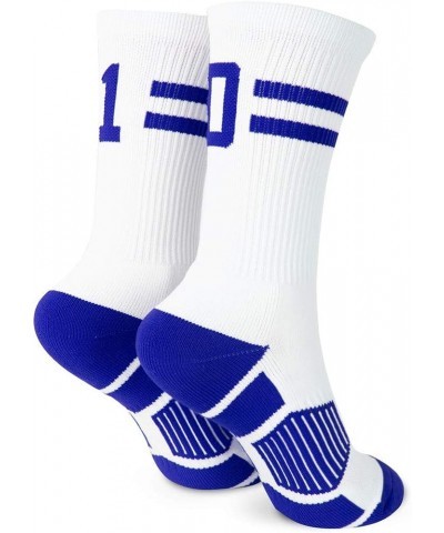 Classic Stripe Team Number Socks | Woven Mid-Calf | White & Royal 05 Or 50 $10.61 Activewear