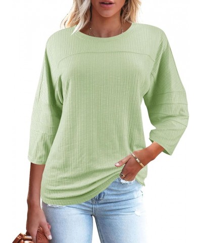 Women's Casual 3/4 Ruched Sleeve T Shirts Round Neck Loose Tunic Tops Solid Basic Tees Blouses Light Green $14.49 Tops