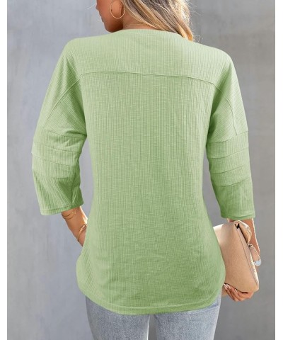 Women's Casual 3/4 Ruched Sleeve T Shirts Round Neck Loose Tunic Tops Solid Basic Tees Blouses Light Green $14.49 Tops